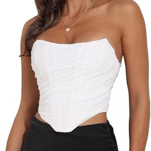 Mesh Bustier Zip Back Corset Crop Top 0-2